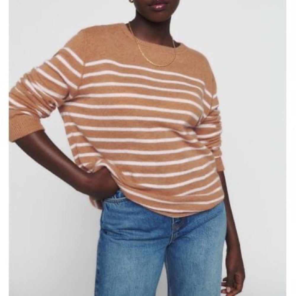 Reformation boyfriend cashmere sweater in tan stripes